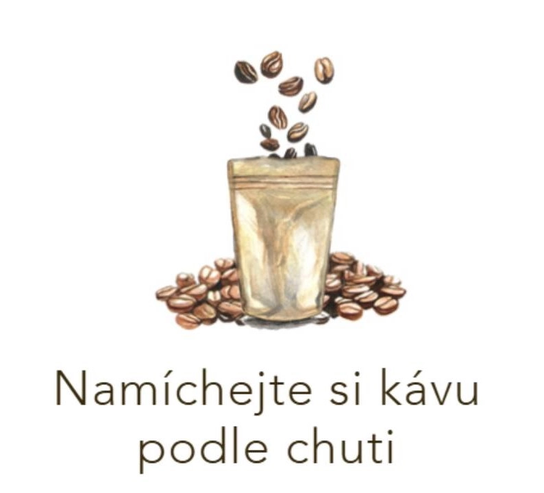 balení kávy dle vlastní chuti spolu se zrnky kávy