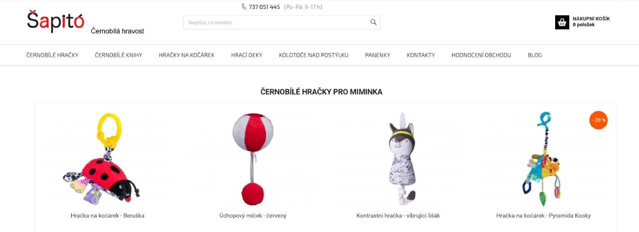 hračky beruška, úchopový míček, vibrující lišák a pyramida