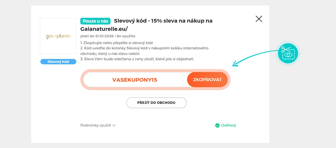 Návod jak zkopírovat slevový kód Gaia Naturelle