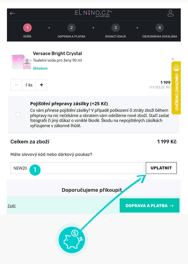 Návod jak uplatnit slevový kód v košíku e-shopu Elnino