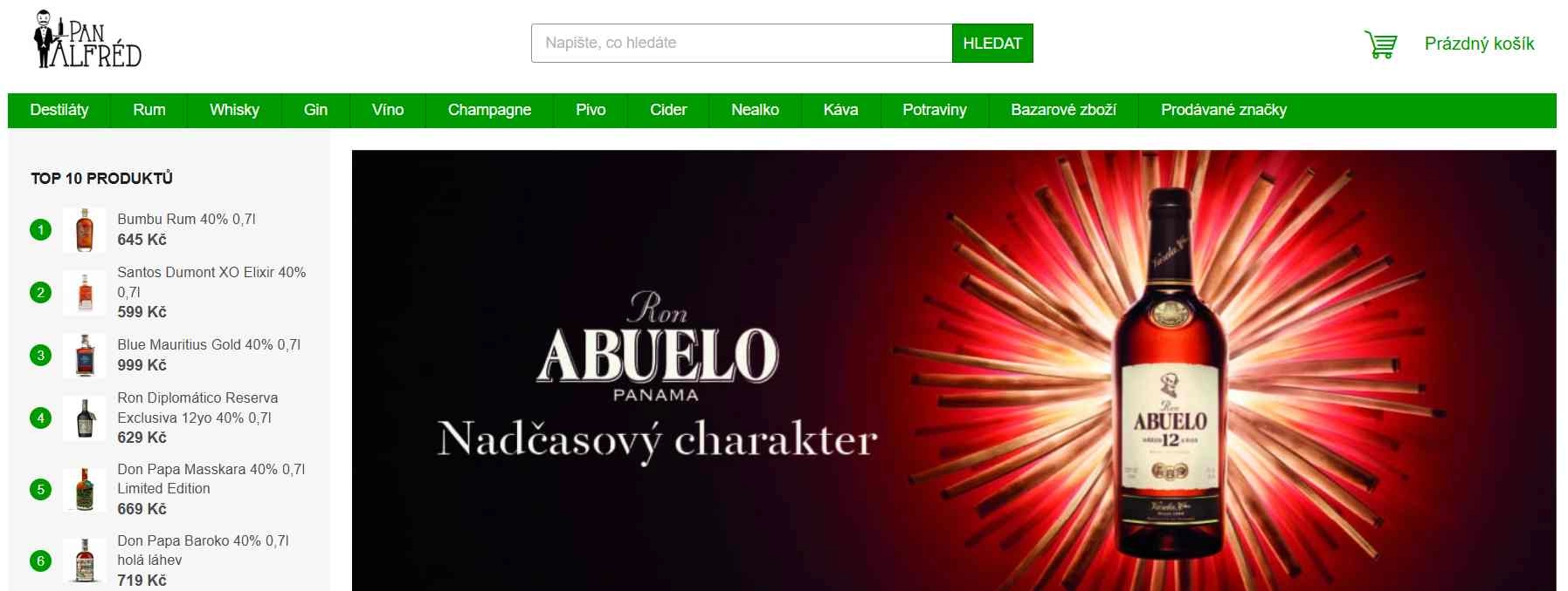 webové stránky e-shopu láhví na červeném banneru