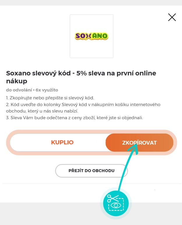 Návod jak zkopírovat slevový kód Soxano