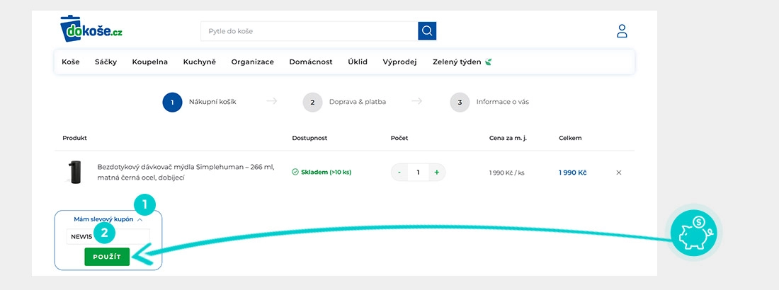 Návod jak uplatnit slevový kód v košíku e-shopu Dokoše