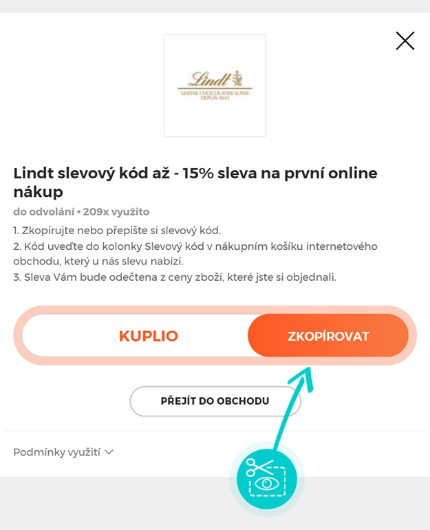 Návod jak zkopírovat slevový kód Lindt