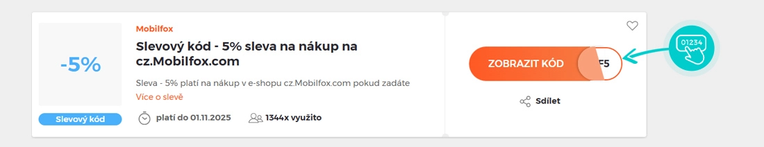 Ukázka slevového kódu Mobilfox