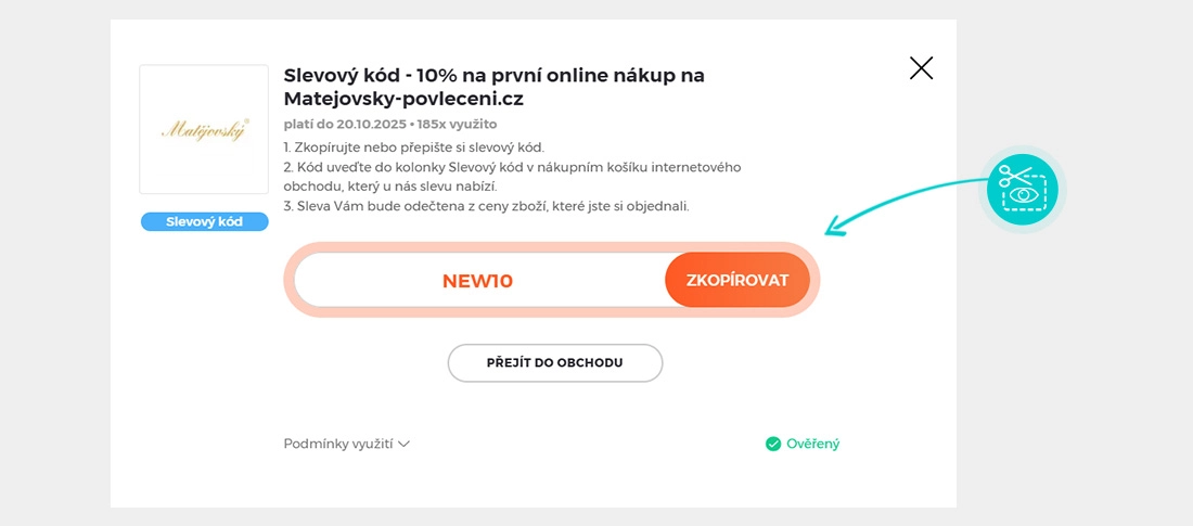 Návod jak zkopírovat slevový kód Matějovský