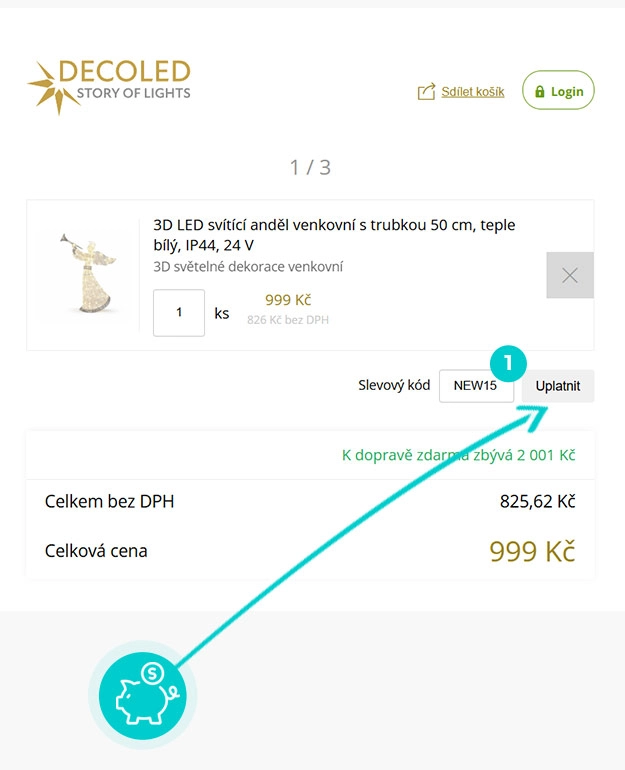 Návod jak uplatnit slevový kód v košíku e-shopu Decoled