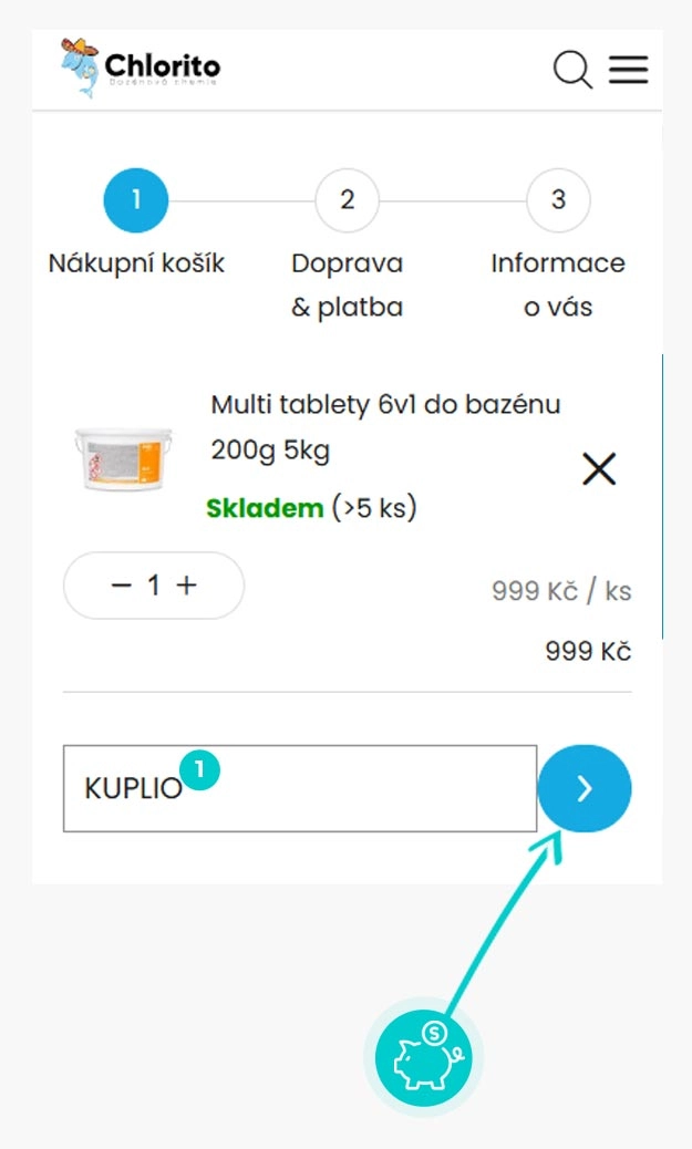 Návod jak uplatnit slevový kód v košíku e-shopu Chlorito