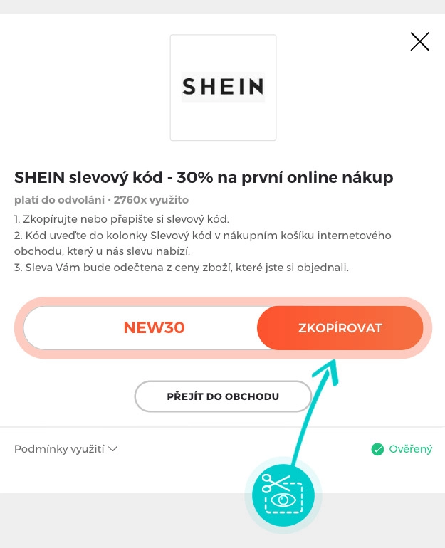 Návod jak zkopírovat slevový kód Shein