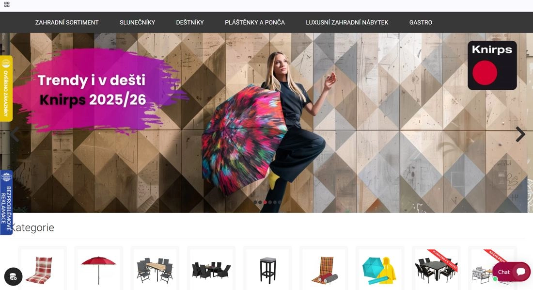 Homepage e-shopu Doppler - mladá žena s barevným deštníkem v ruce