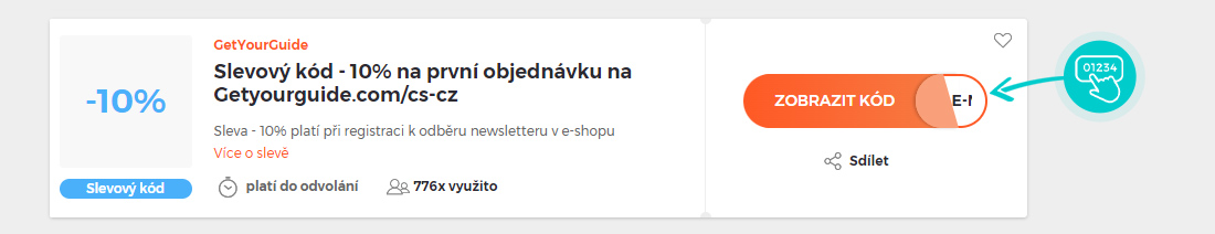 Ukázka slevového kódu GetYourGuide