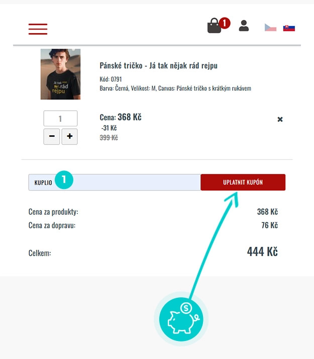 Návod jak uplatnit slevový kód v košíku e-shopu BezvaTriko