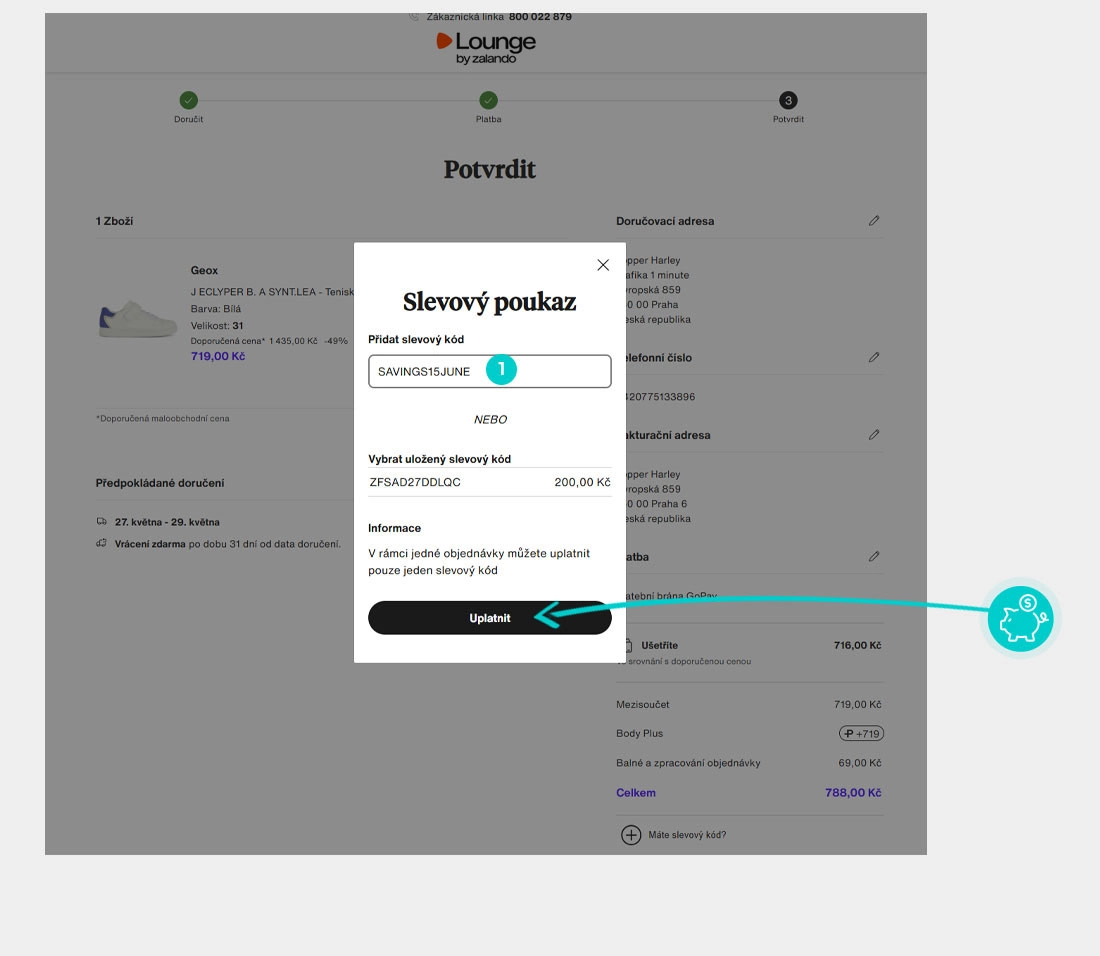 Návod jak uplatnit slevový kód v košíku e-shopu Zalando-Lounge
