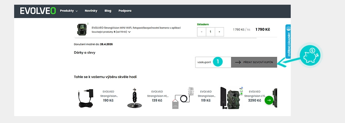 Návod jak uplatnit slevový kód v košíku e-shopu Evolveo