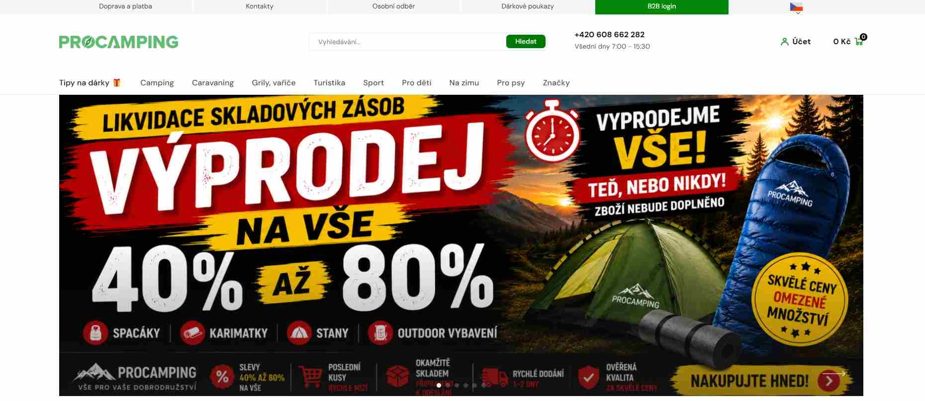 webové stránky e-shopu s nabídkou výprodeje v hlavním banneru
