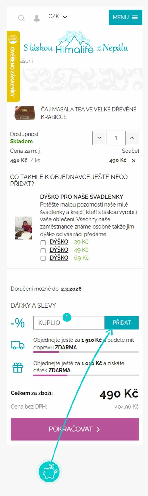 Návod jak uplatnit slevový kód v košíku e-shopu Himalife