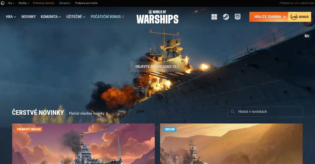 Homepage stránky World of Warships