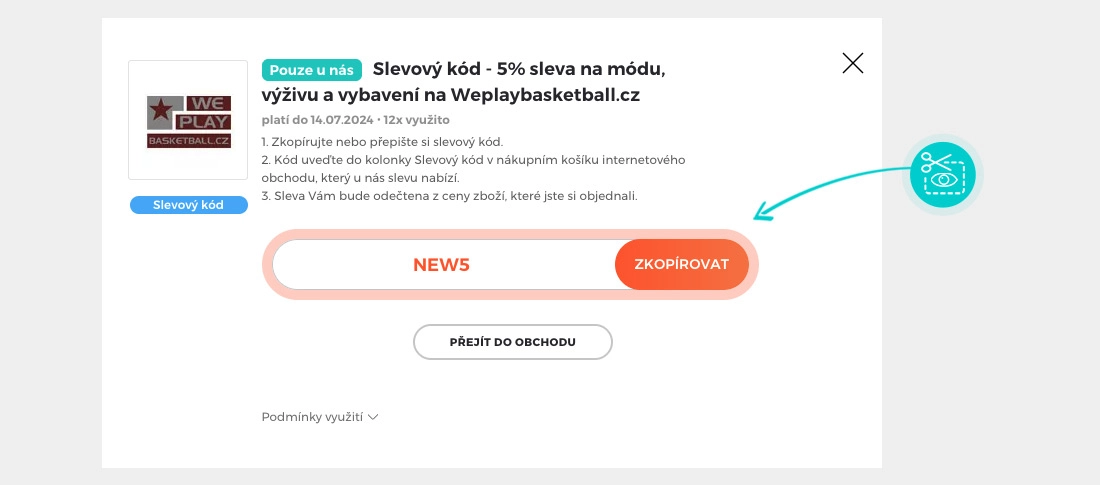 Návod jak zkopírovat slevový kód WePlayBasketball.cz