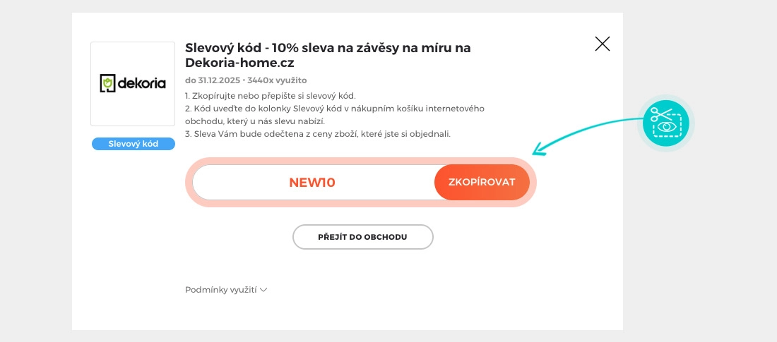 Návod jak zkopírovat slevový kód Dekoria