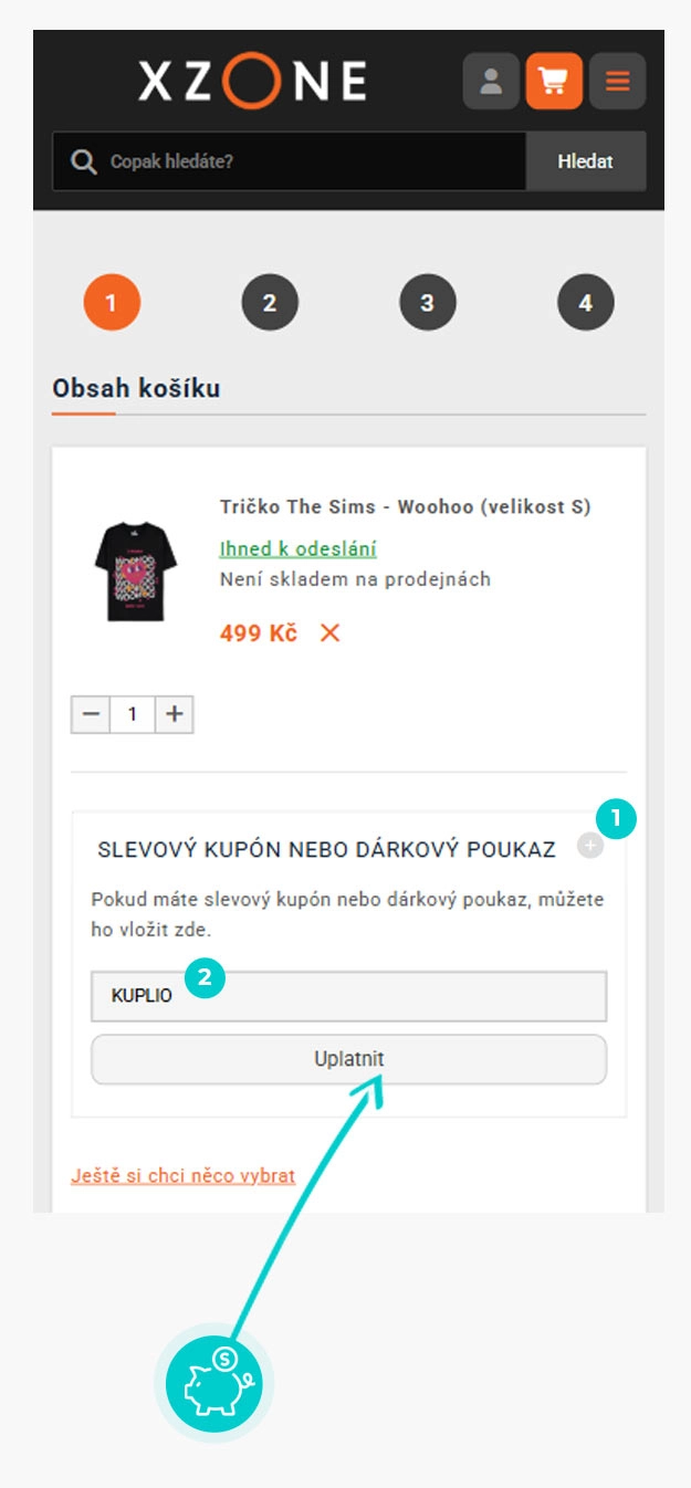 Návod jak uplatnit slevový kód v košíku e-shopu Xzone
