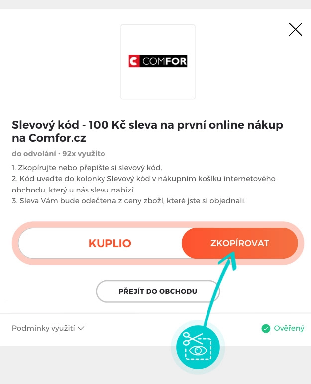 Návod jak zkopírovat slevový kód COMFOR