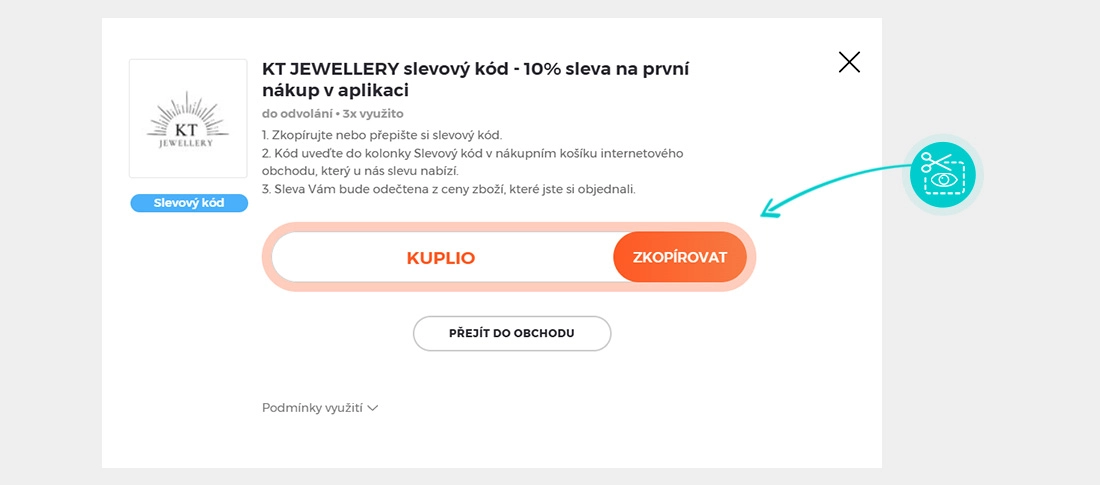 Návod jak uplatnit slevový kód v košíku e-shopu KT Jewellery