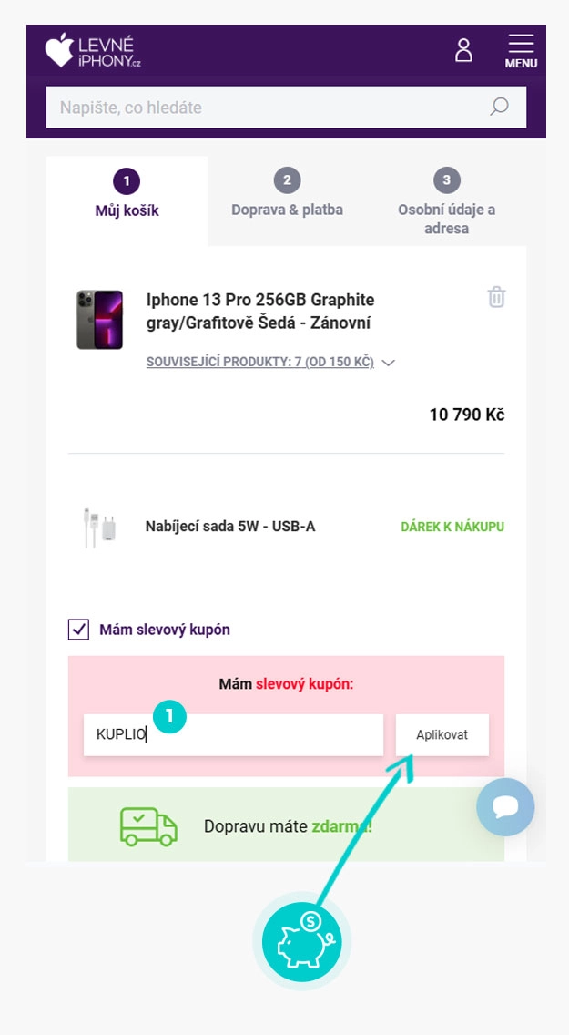 Návod jak uplatnit slevový kód v košíku e-shopu LevneiPhony