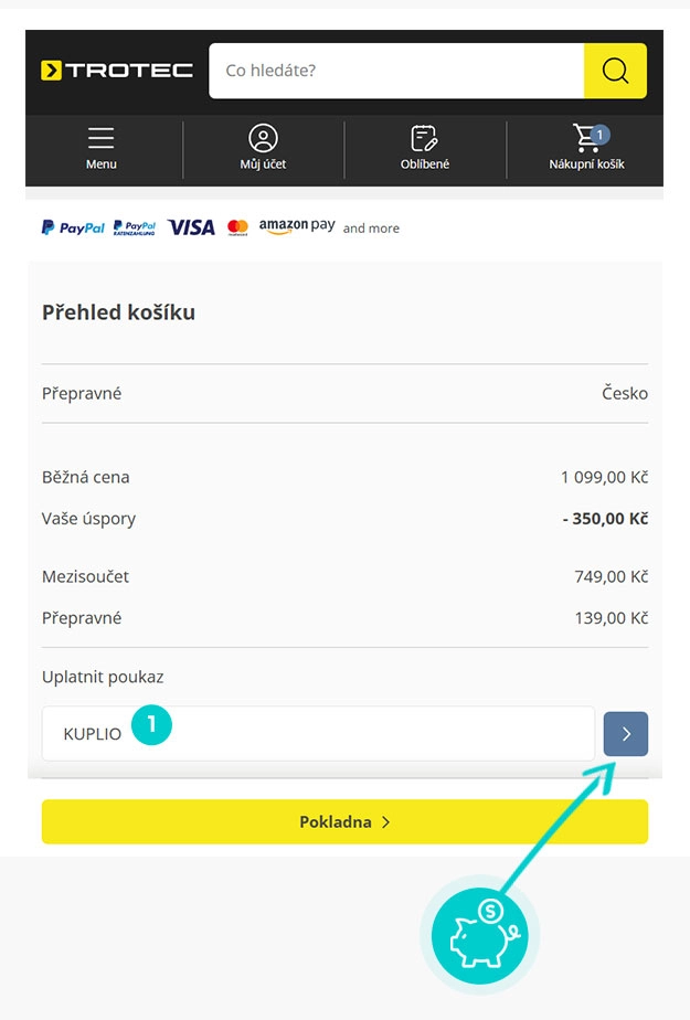 Návod jak uplatnit slevový kód v košíku e-shopu TROTEC