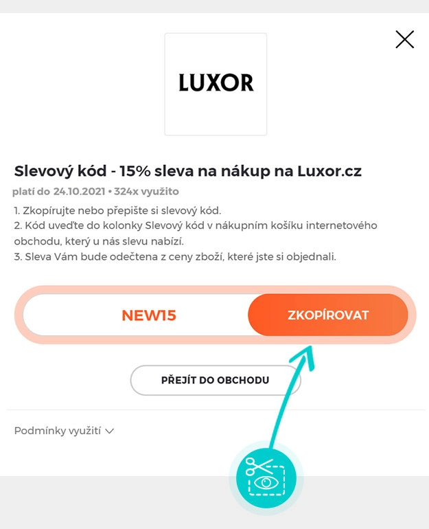 Návod jak zkopírovat slevový kód Luxor