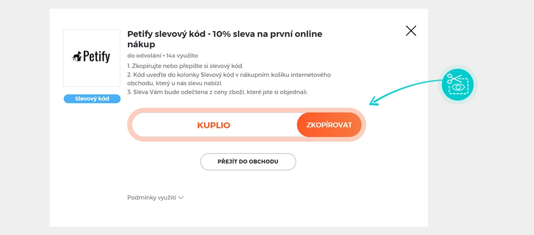 Návod jak zkopírovat slevový kód Petify